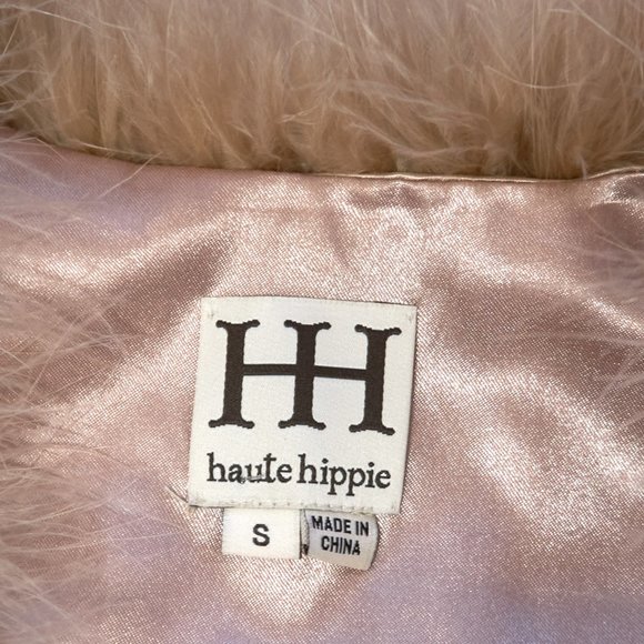 Haute Hippie Marabou Feather Open Front Vest, Size S, Tan Color - Picture 4 of 9